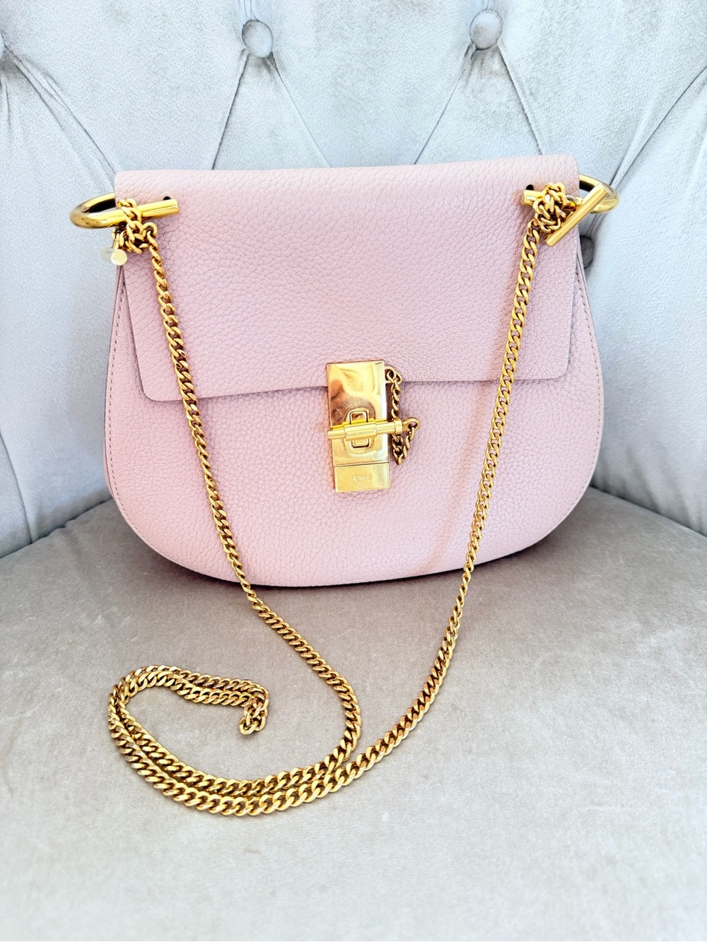 Chloe drew bag in cement pink
